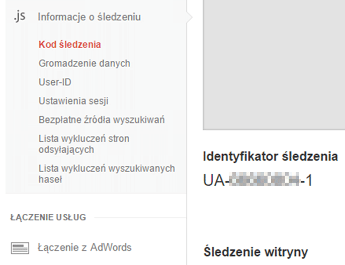 Google Analytics kod śledzenia. Identyfikator