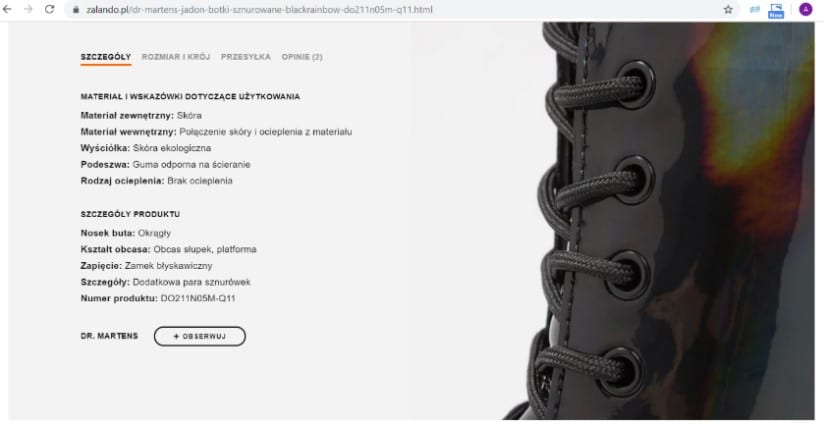 opis produktu w zalando