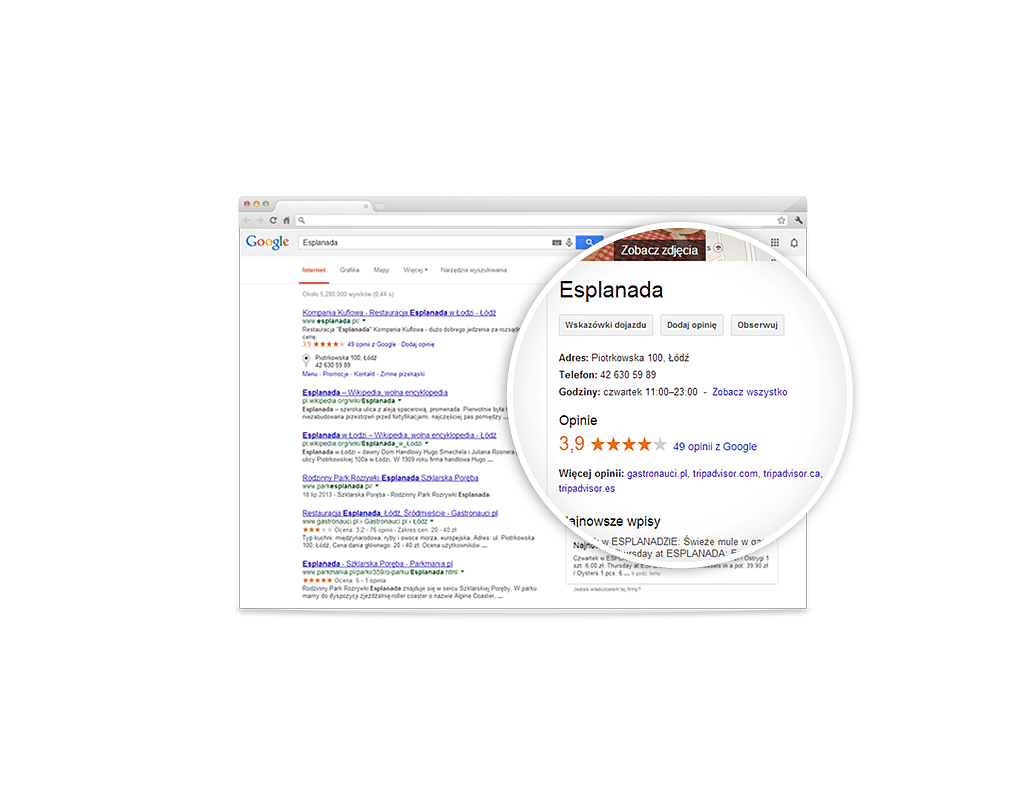 Wpisy w wizytówce Google Moja Firma