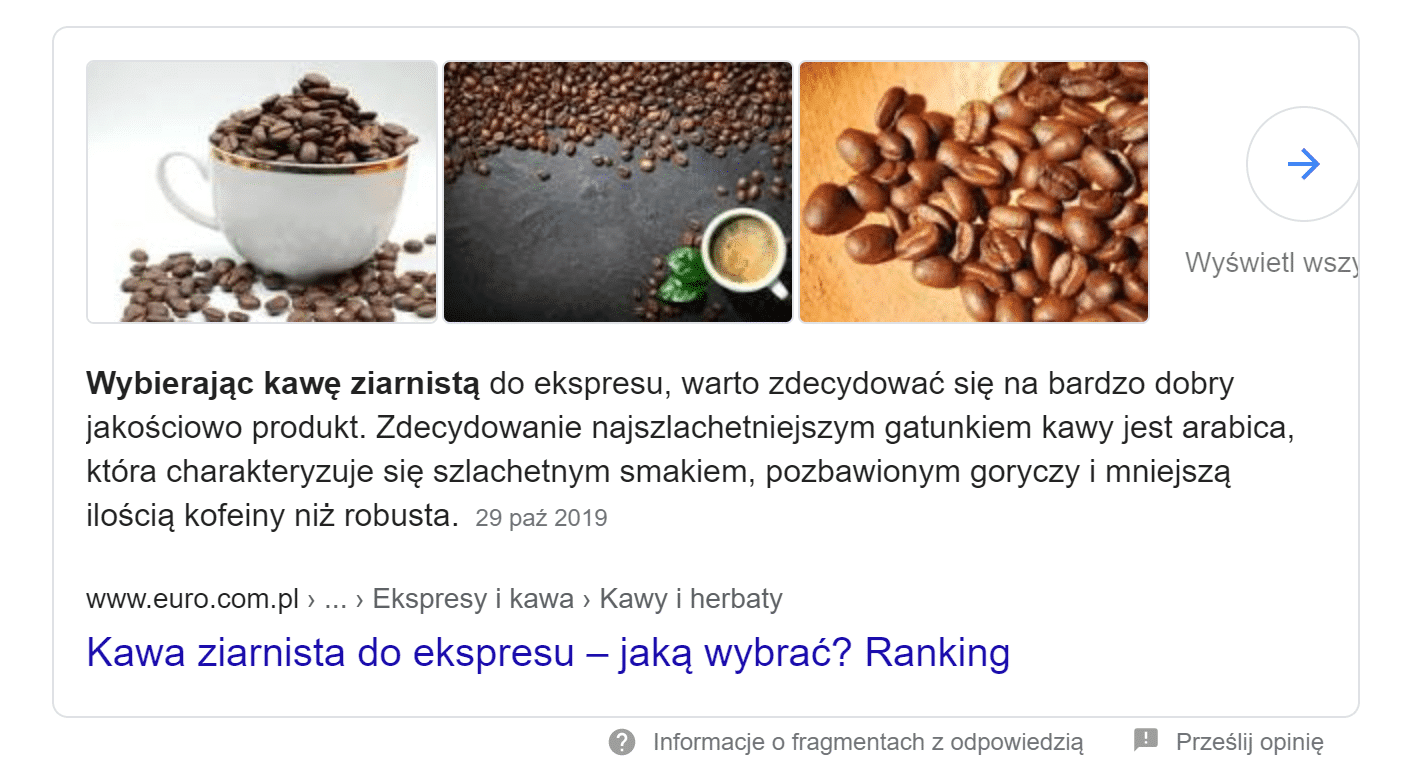 przykład featured snippet