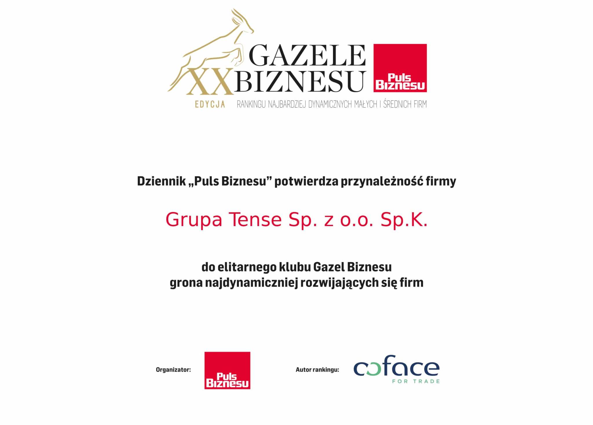 Gazele Biznesu dla Grupy TENSE