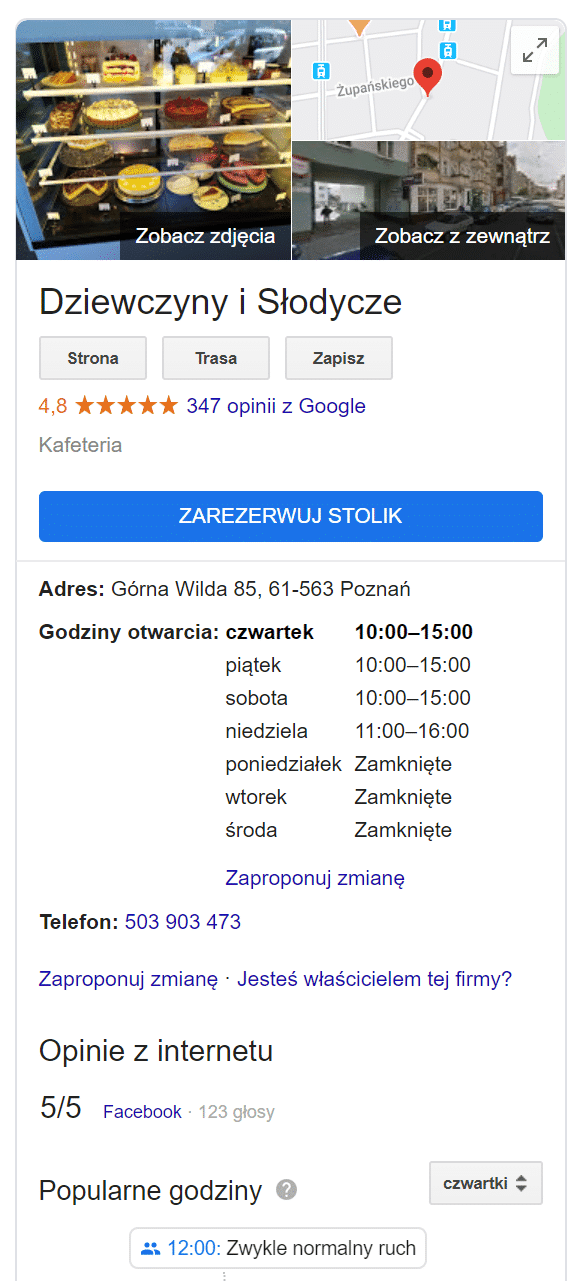 aktualizuj informacje w Google Moja Firma