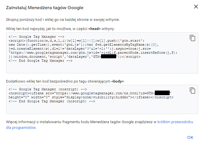 Instalacja Google Tag Managera na stronie