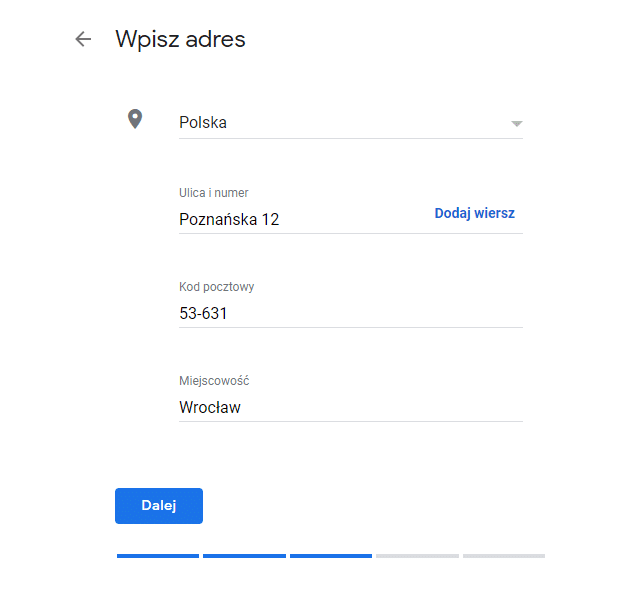 Informacje kontaktowe w Google Moja Firma