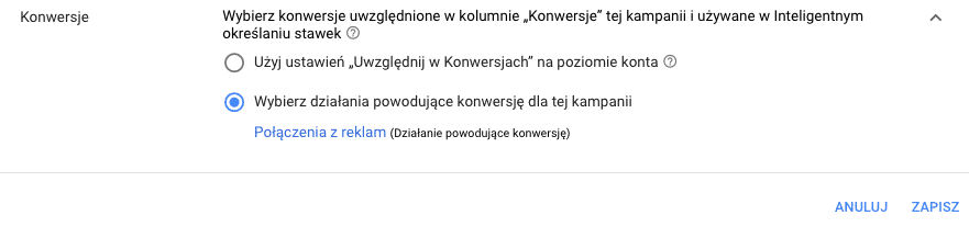 określanie konwersji na poziomie kampanii