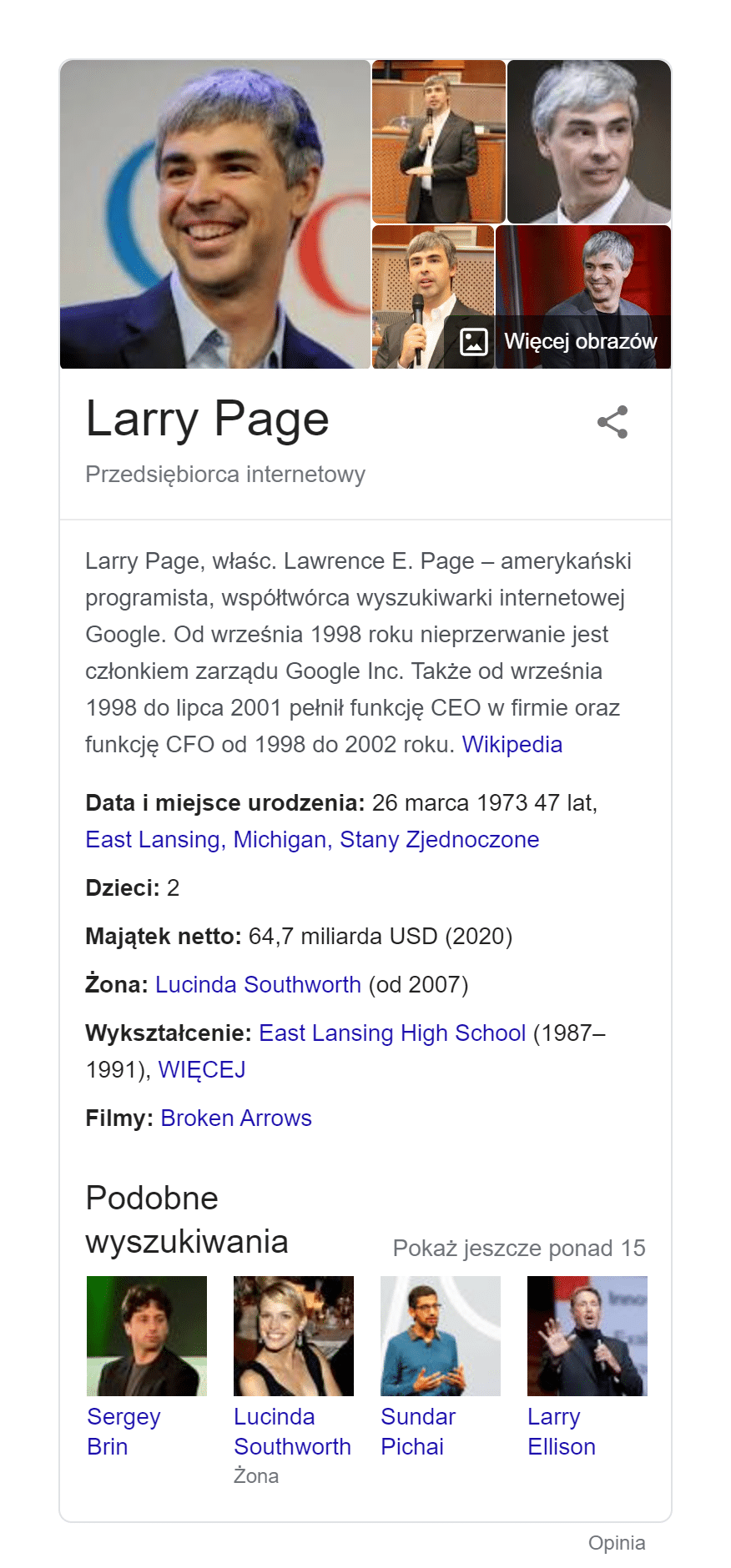 panel wiedzy o Larrym Page'u