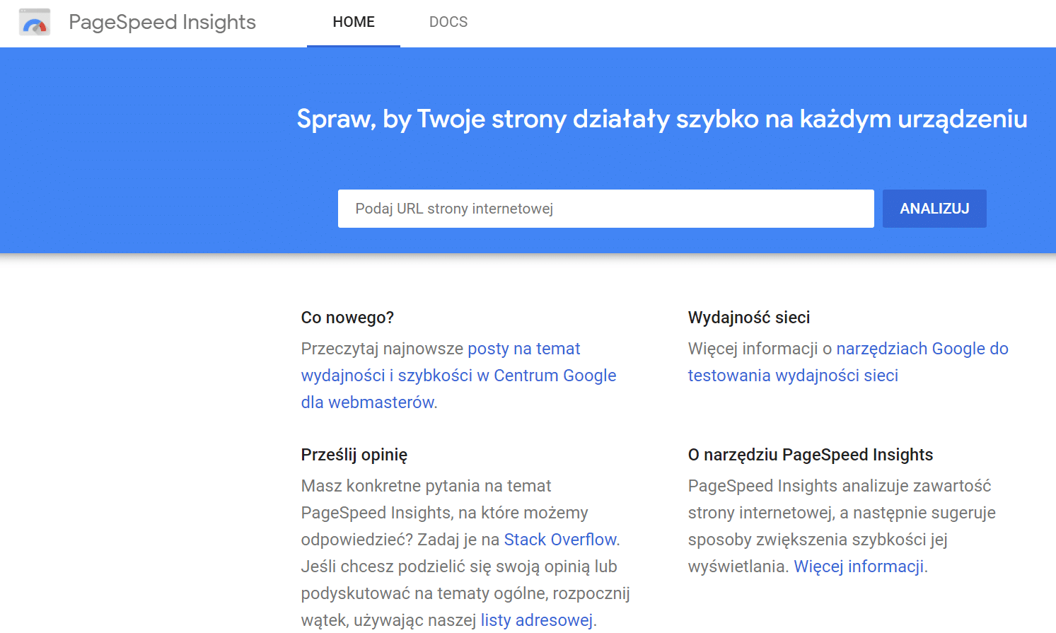 Sprawdź szybkość ładowania się strony