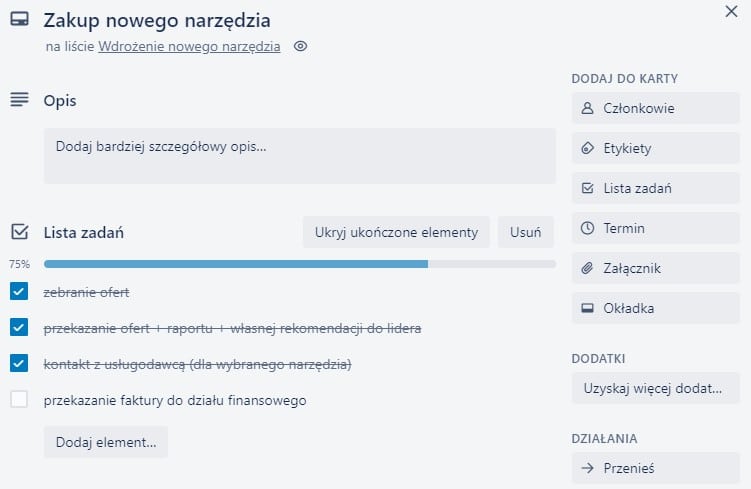 rozpisanie etapów projektu na Trello