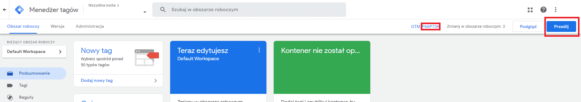 Publikacja kontenera w Google Tag Manager