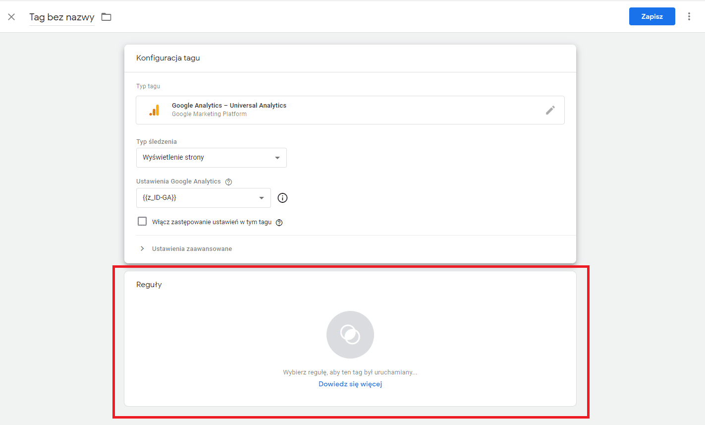 Reguły wyzwalaniu tagu w Google Tak Manager