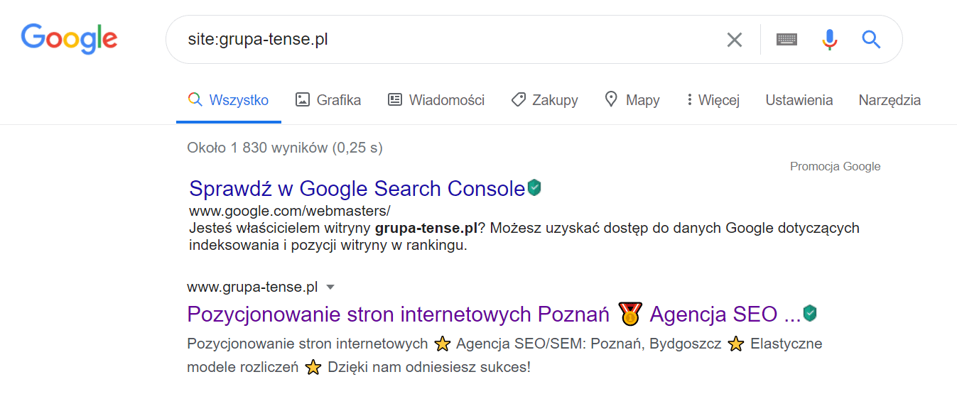 Sprawdzanie site Google