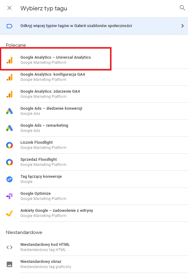Typy tagów w Google Tag Manager