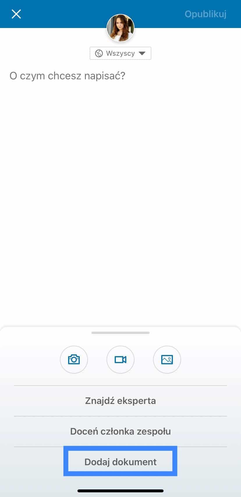 udostępnianie dokumentów na LinkedIn