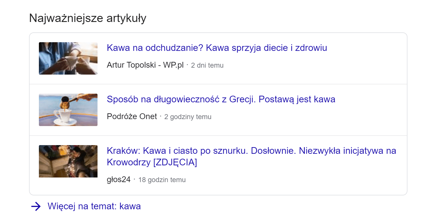 wiadomości jako dodatek do SERP-ów