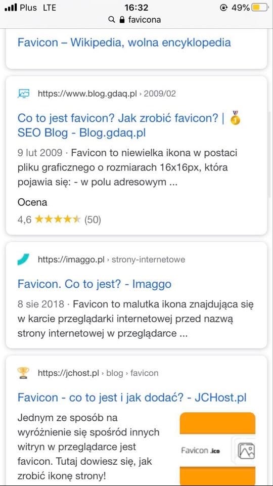 wyniki wyszukiwania bez favicona