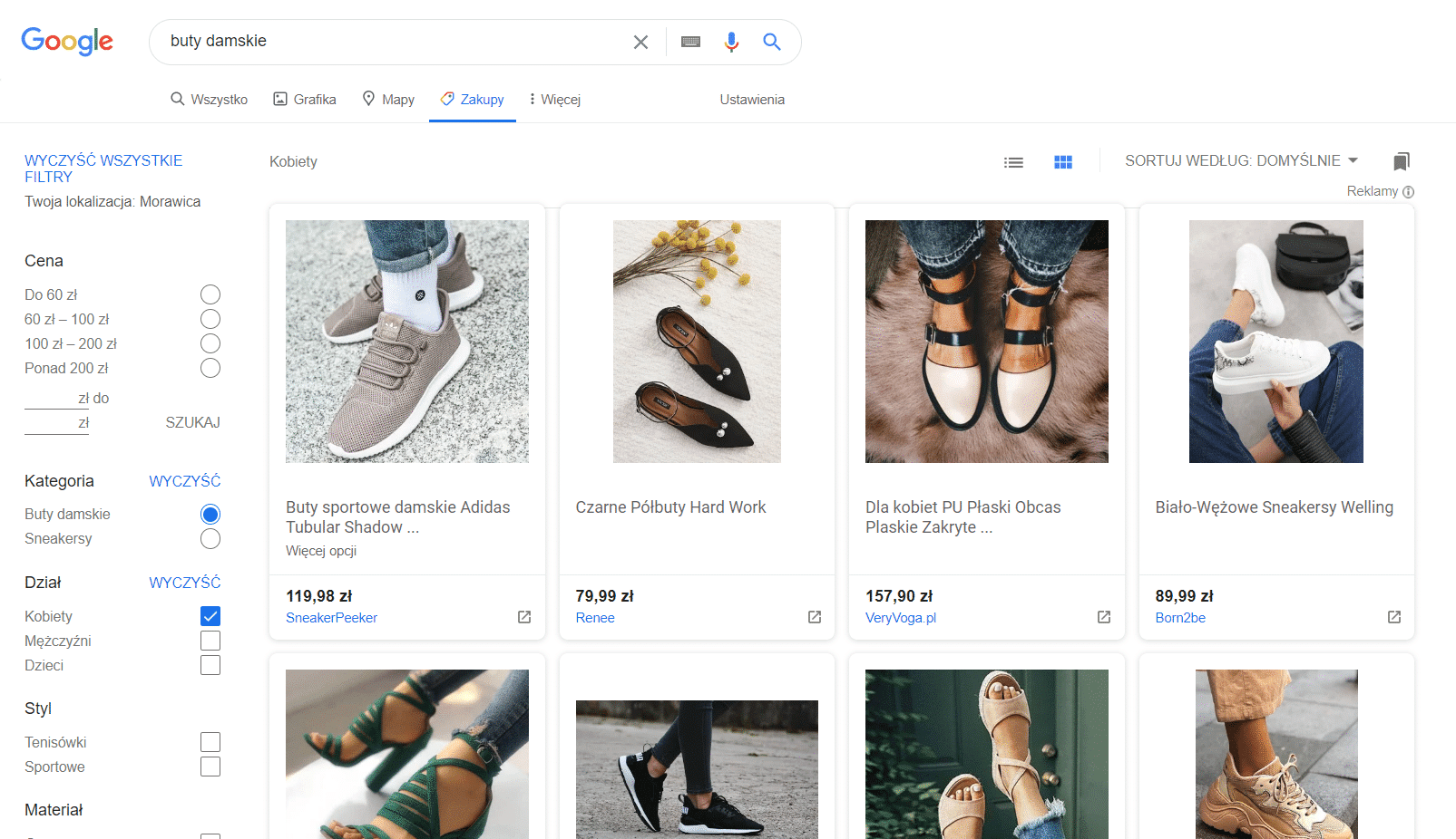 W branży modowej dobrze sprawdzają się Zakupy Google.