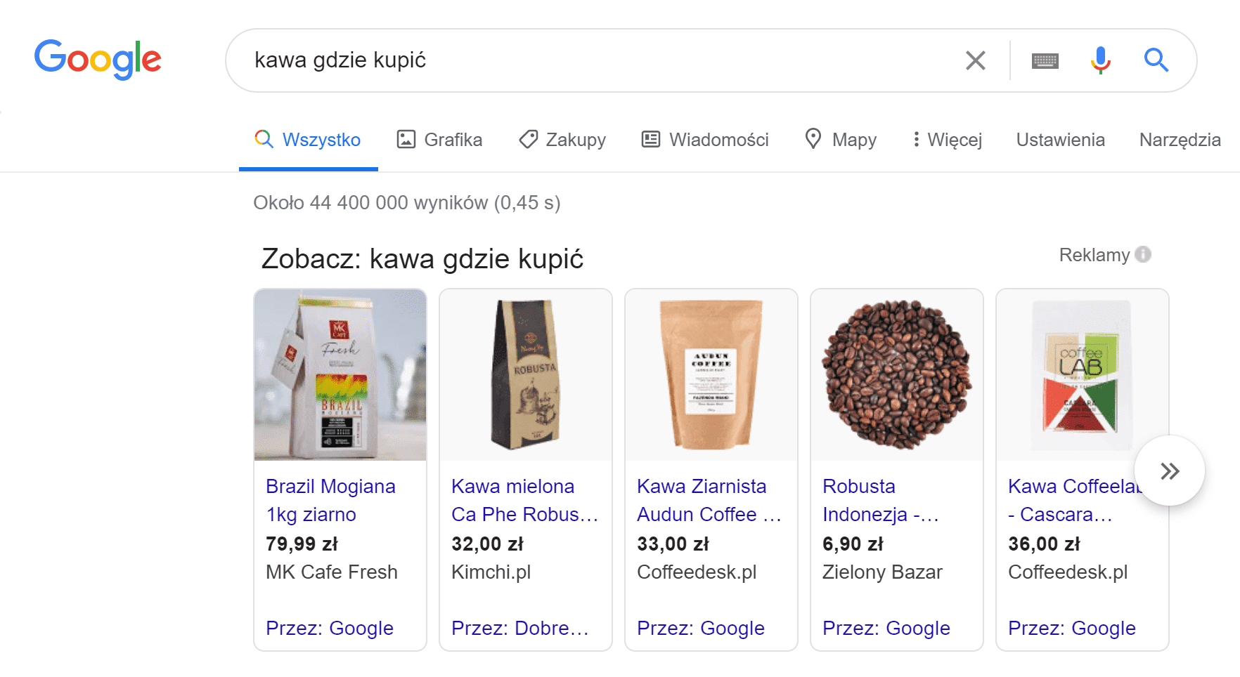 Google Zakupy jako dodatek do SERP-ów