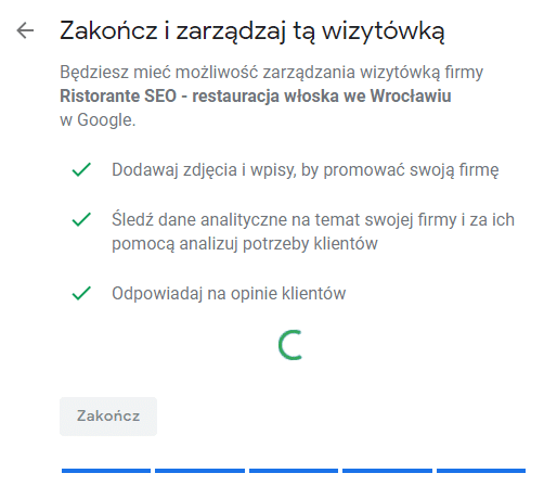 Panel po poprawnym wypełnieniu formularza