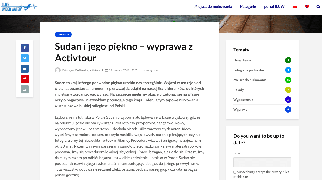 publikuj artykuły o podróżach na blogu