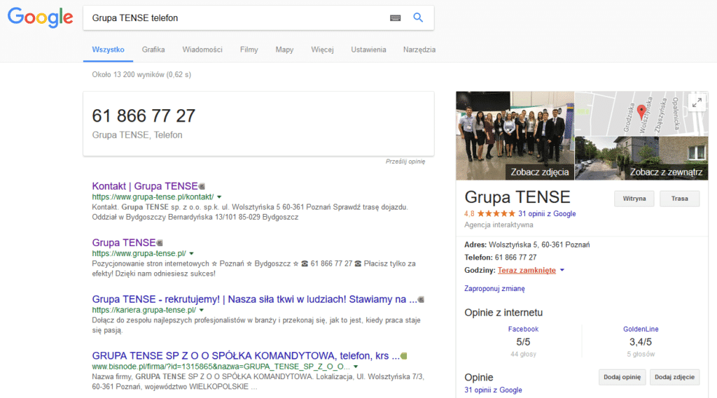 Numery telefonów i adresy firm dostępne w Grafie Wiedzy