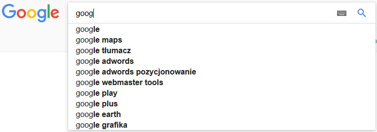 dynamiczne podpowiedzi Google