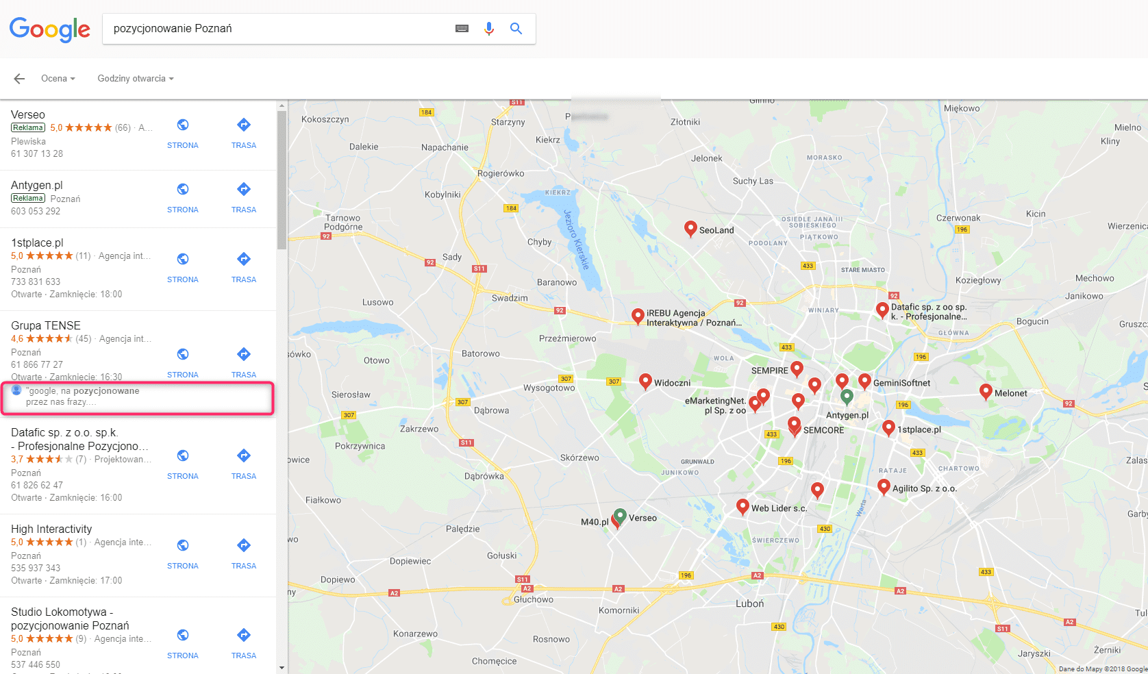 pozycjonowanie poznan google maps