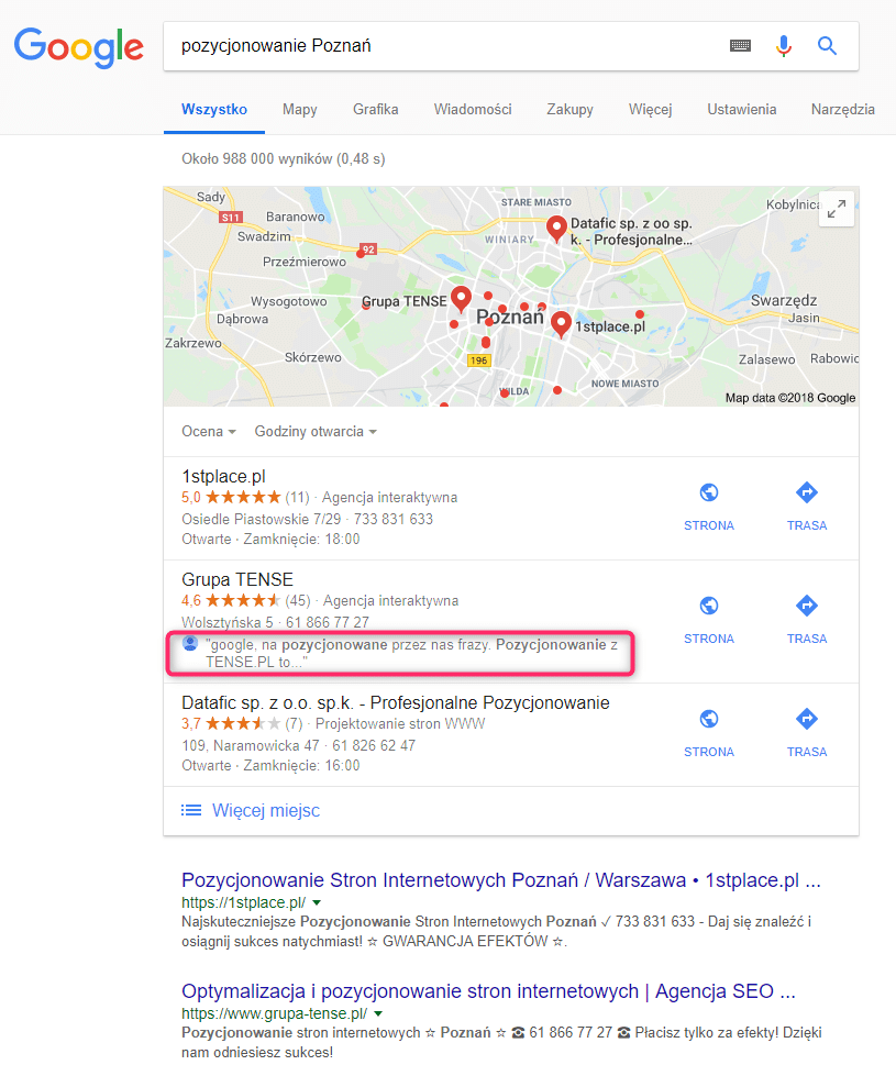 pozycjonowanie poznan google search