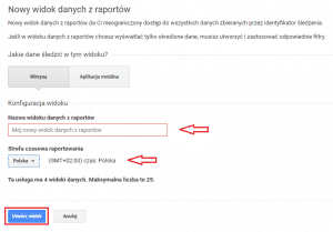 Tworzenie nowego widoku danych z raportów w Google Analytics