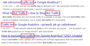 Fragmenty wyników wyszukiwania z SERPa na hasło “traffic bot”