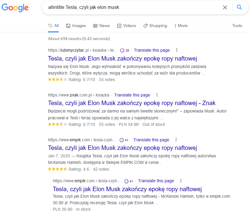 Google wyszukiwanie zaawansowane przykład