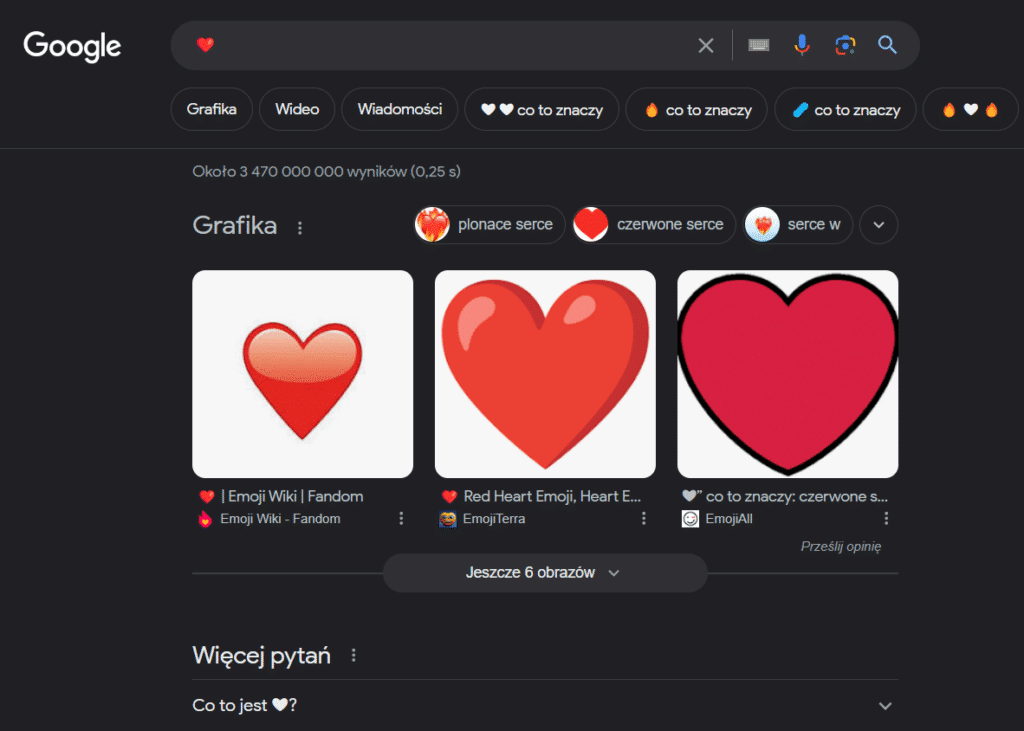 emoji serce w wyszukiwarce
